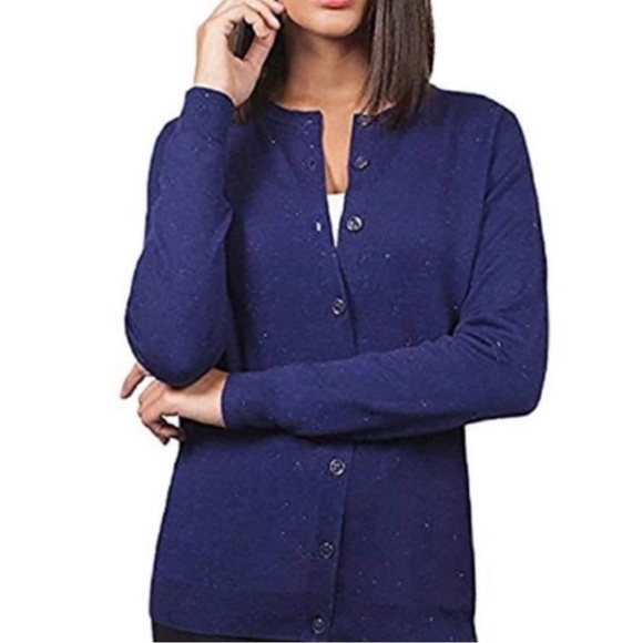 Nicole Miller Cobalt Blue Button Cardigan Silver Metallic Career Office Medium - Picture 1 of 14